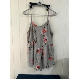 Sage Green Floral Sleeveless Keyhole Romper with Ruffle Hem Small thumbnail 4