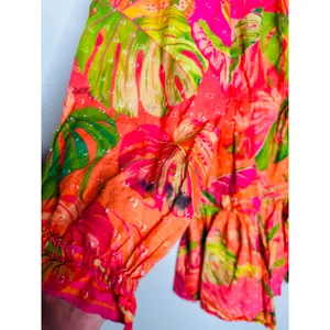FARM RIO Pink Orange Floral Cotton A-Line Tie Waist Ombre Forest Mini Dress S thumbnail 8