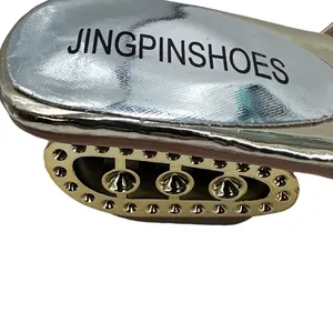 Gold Mesh Slides w/Round Toe Silver & Gold‎ Sequins Open Circle 1.5” Heels thumbnail 2
