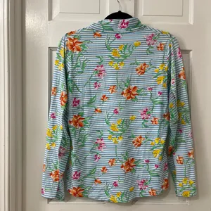 IBKÜL Sun Shirt Medium Blue Floral Striped Nylon 1/4 Zip Golf Mock Neck Top thumbnail 4