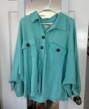 Aqua button down shirt  thumbnail 2