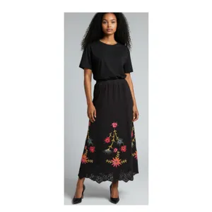 Double D Ranch Black Embroidered Floral Maxi Skirt Lace Hem size Medium thumbnail 9