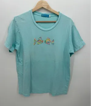 Fresh Produce Womens Tee Small Blue Fish Aquatic Cotton Coastal Beach Shirt BN13 thumbnail 1