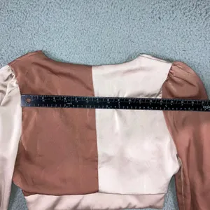 Altar'd State Crop Top Women M Colorblock Satin V-Neck Bishop Sleeve‎ Blush Chic thumbnail 9