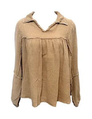 Easel tan gauze pullover top sz S thumbnail 1