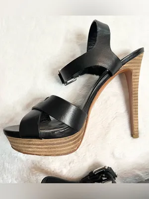 Coach Black Vegan Leather Crisscross Platform Stiletto Heel Dani Sandals Size 6 thumbnail 12