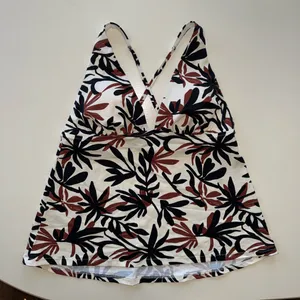 NWT Shade and Shore Women’s XL 16 Tankini Top Swim V neck floral brown white thumbnail 1