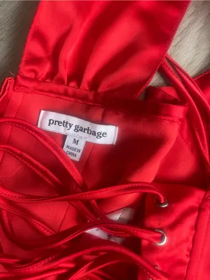 Red Satin Bustier Crop Top Size M thumbnail 3