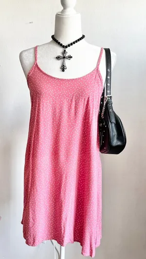 Pink Polka‎ Dot Dress, Coquette Soft Girl Dollcore Y2K Small thumbnail 1