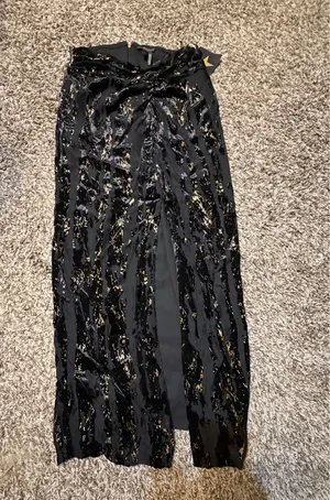 Donna Karan New York Front-Knot Burnout Maxi Skirt in black and gold foil. New! Size 6 thumbnail 2
