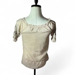 Andrée Cream Floral Embroidered Ruffle Neck Tie Waist Blouse Top Sheer‎ boho thumbnail 2