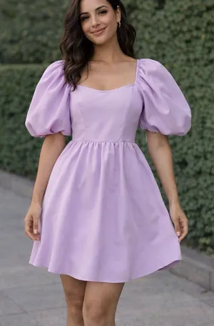 Lilac Puff-Sleeve Square Neck Mini Dress thumbnail 1