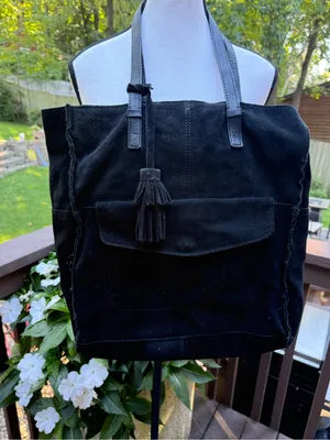 MNG Mango Black Tote Handbag Tassel Lined Inner Pockets purse pocketbook thumbnail 3
