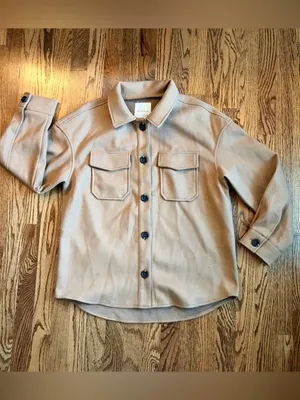 Avec Les Filles Oat Melange Boyfriend Shacket Jacket Beige M thumbnail 4