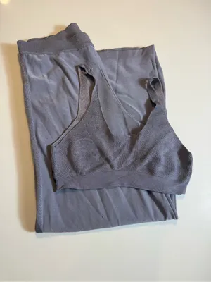 Free‎ People Show Off Set Pewter Gray Knit Bralette Wide Leg Pants Size M thumbnail 3