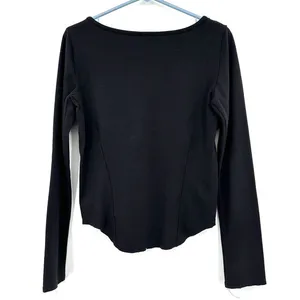We the Free size small Jacqui Lace Up V Neck black‎ long sleeve tee thumbnail 2