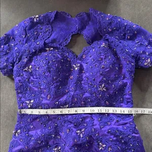 Women’s Purple Short Sleeve Formal Dress Lace Appliqué Zip Up Back Size 8 NWT thumbnail 10