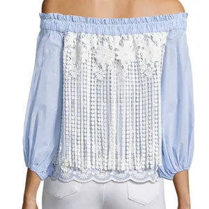 Alexis blue/white off the shoulder blouse White Lace Embroidered Small thumbnail 8