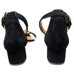 J.Crew Black Suede Leather Block Heel Ankle Strap Sandals Womens Size 9 thumbnail 4