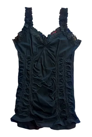 Y2K! M. Rena Black Ruched Tank Top! Size XXS thumbnail 1