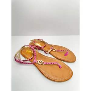 GBG Los Angeles‎ T Strap Sandals Size 6 Pink Gold Logo Ankle Strap thumbnail 3