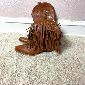 Brown Fringe Western Boots Size 9 thumbnail 4