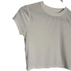 Alo Yoga Ribbed Sea Coast Ivory Cropped Short Sleeve Crewneck Tee Size Small thumbnail 4