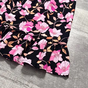Charlotte Russe Pink Floral Puff Sleeve Black Mini Dress NEW Womens M Ruffle Hem thumbnail 4