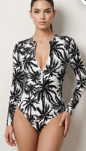 Size small palm tree one piece swimsuit Black thumbnail 1