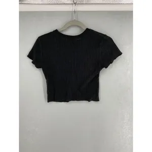 Forever 21 Womens Crop Top Ribbed Short Sleeve Crew Neck Black S thumbnail 3