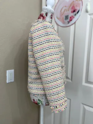 Ann Taylor Multi-Color Tweed Button-Front Blazer thumbnail 2