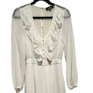 Lulu’S Clareese One Piece Jumpsuit Lace Ivory Long Sleeve Bridal Xs thumbnail 6