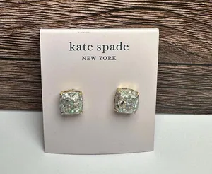 Kate Spade “opal” Glitter Square Gold Tone Pierced Stud Earrings NWT $32 thumbnail 2
