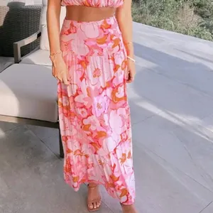 MinkPink Pink Tiered Ruffle Maxi Skirt XS Cottagecore Boho Vacation Full $129 thumbnail 9