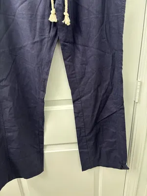 Roxy Oceanside Navy Blue Linen Drawstring Flare Pants Size L thumbnail 5