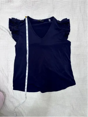 Women's Tahari Navy Ruffle Sleeve V-Neck Tee Size S thumbnail 7