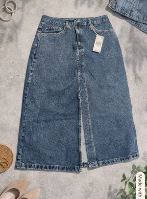 Mango Denim Midi Skirt NWT Medium with slit  thumbnail 1