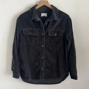 American Eagle Corduroy Shacket Dark Gray Ribbed Front Button Cotton XS thumbnail 1