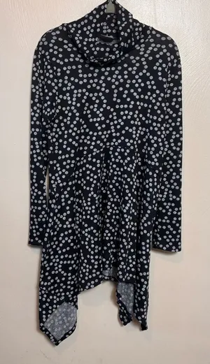 Niche‎ Nilgun Derman Tunic Dress Long Sleeve Cowl Neck White Polka Dot Size M thumbnail 1