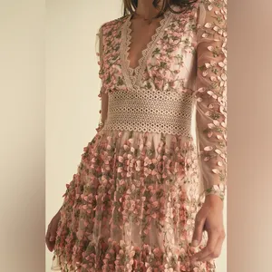 Floral Embroidered Pink Dress thumbnail 6