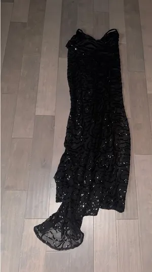 Lulus Long Black Sequence Dress thumbnail 3