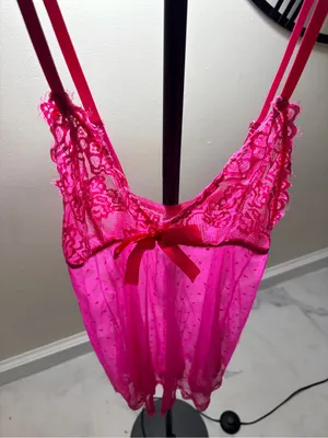 Hot Pink Lace & Mesh Babydoll Chemise - Women Intimates thumbnail 1