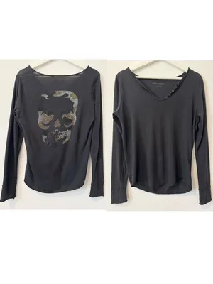 Zadig and Voltaire Tunisien Camo Skull Henley Top Size Small Rock and Roll Edgy thumbnail 2