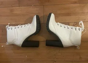 BCBGENERATION White Lace Up Chunky Heel Boots thumbnail 1