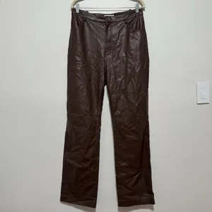 House of CB Inaya Chocolate Brown‎ Stretch Vegan Leather Trousers Size Large thumbnail 5