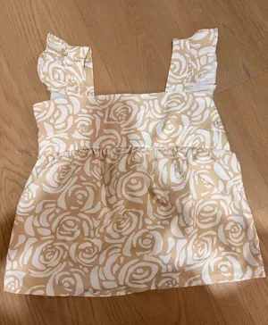 Cream & White Rose Print Square Neck Tank Top thumbnail 1