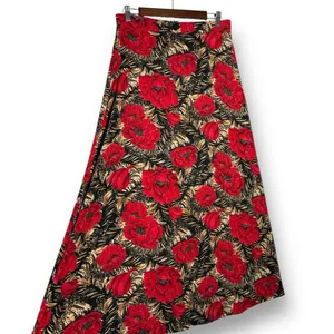 Vintage Y2K Maxi Skirt L Red Floral Tiger Animal‎ Print Slinky Stretch Pull On thumbnail 3