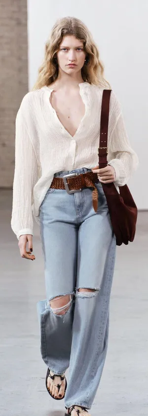 ZARA Light Wash Wide Leg High Waisted Ripped Jeans thumbnail 2