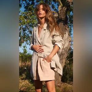 We‎ The Free Oversized Linen Blend Beckett Boyfriend Blazer Jacket in Oatmeal XS thumbnail 3