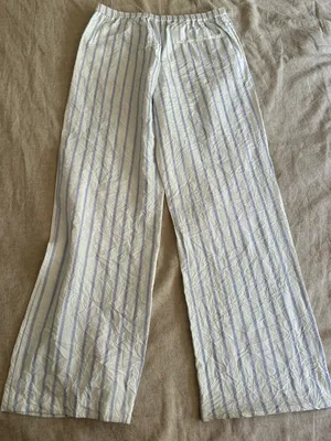 Zara Blue White Crinkle Striped Wide Leg Pants Size Medium thumbnail 5